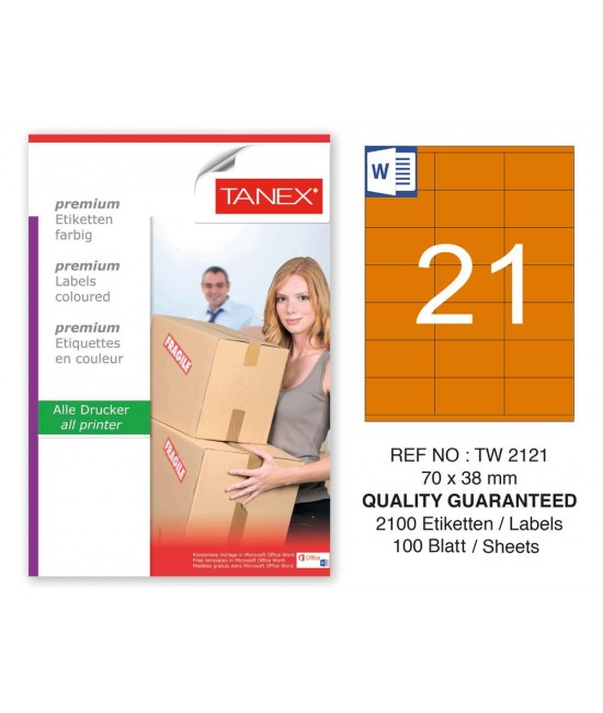 Tanex TW-2121 70x38mm Turuncu Pastel Laser Etiket 100 Lü 
