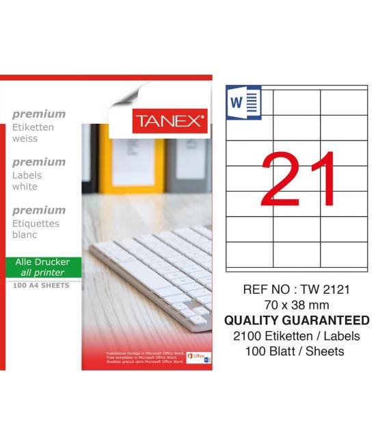 Tanex TW-2121 Laser Label Pack of 100