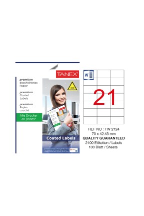 Tanex TW-2124 70x42.3mm Kuşe Laser Etiket 100 Lü Paket
