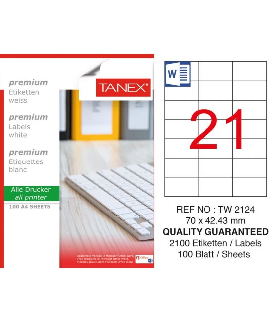 Tanex TW-2124 70x42,43mm Sökülebilir Etiket 100 Lü