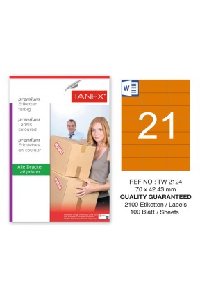 Tanex TW-2124 70x42,43mm Turuncu Pastel Laser Etiket 100 Lü 