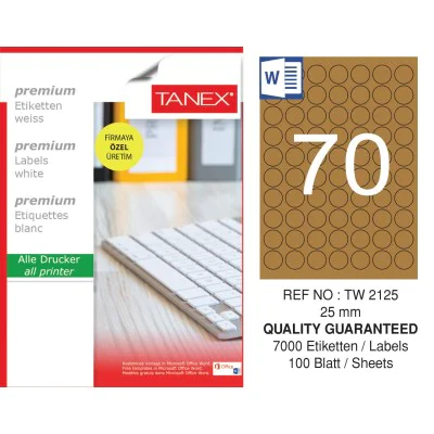 Tanex TW-2125 25 mm Kraft Etiket 100 Lü Paket Tanex TW-2125 25 mm Kraft Etiket 100 Lü Paket
