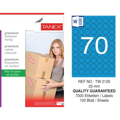 Tanex TW-2125 25mm Mavi Pastel Laser Etiket 100 Lü