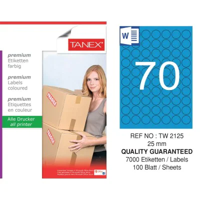 Tanex TW-2125 25mm Mavi Pastel Laser Etiket 100 Lü