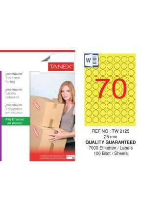 Tanex TW-2125 25mm Sarı Pastel Laser Etiket 100 Lü Paket
