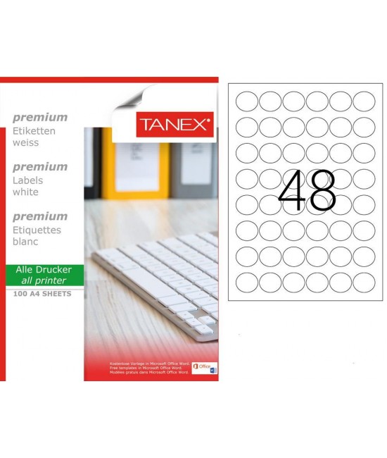 Tanex TW-2130 30mm Coated Laser Label Pack of 100