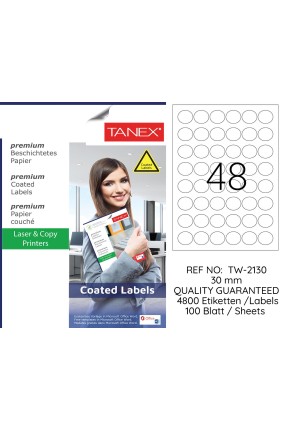 Tanex TW-2130 30mm Kuşe Laser Etiket 100 Lü Paket