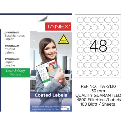 Tanex TW-2130 30mm Kuşe Laser Etiket 100 Lü Paket Tanex TW-2130 30mm Kuşe Laser Etiket 100 Lü Paket