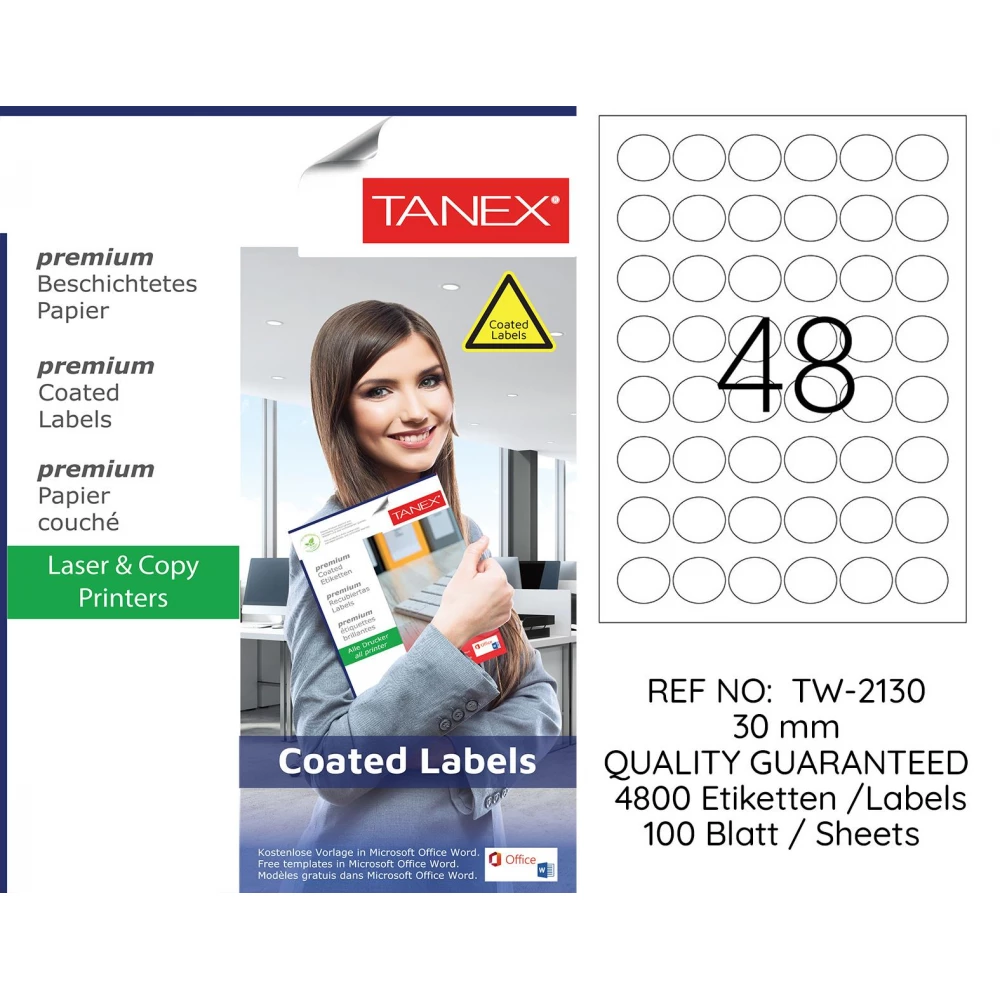Tanex TW-2130 30 mm Kuşe Laser Etiket