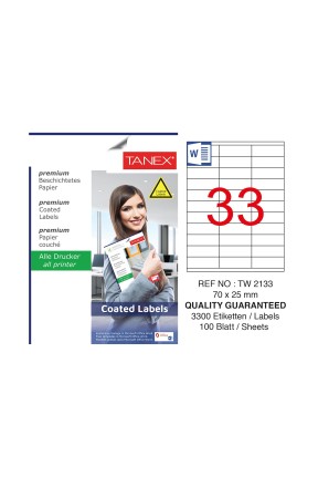 Tanex TW-2133 70x25mm Kuşe Laser Etiket 100 Lü Paket