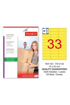 Tanex TW-2133 70x25mm Sarı Pastel Laser Etiket 100 Lü Paket