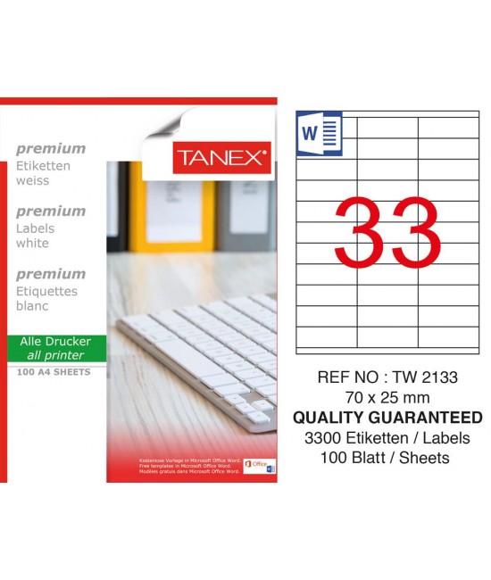 Tanex TW-2133 Laser Etiket 70 x 25 mm 