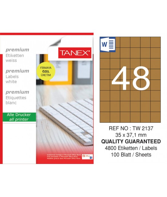 Tanex TW-2137 35x37,125 mm Kraft Etiket 100 Lü Paket