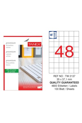 Tanex TW-2137 35x37,125 mm Sökülebilir Etiket 100 Lü