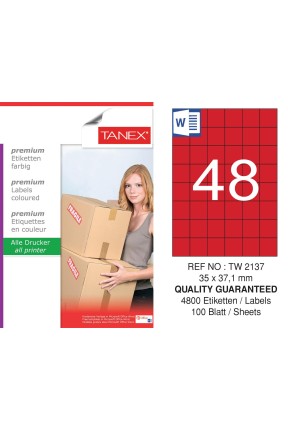 Tanex TW-2137 35x37,125mm Kırmızı Pastel Laser Etiket 100 Lü 