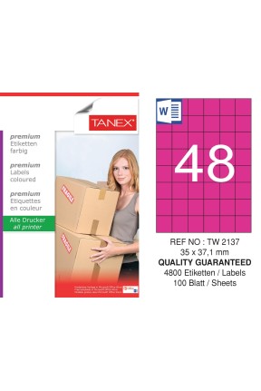 Tanex TW-2137 35x37.125mm Pembe Pastel Laser Etiket 100 Lü 