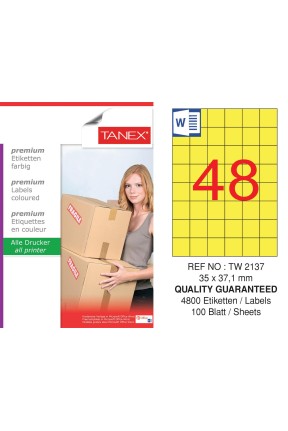 Tanex TW-2137 35x37,125mm Sarı Pastel Laser Etiket 100 Lü Paket