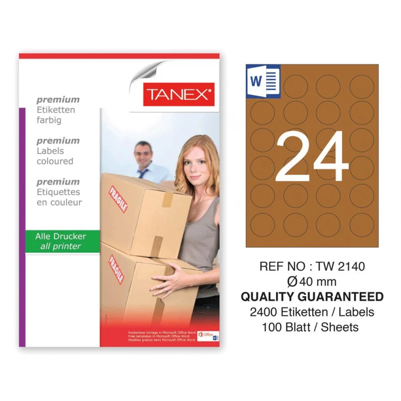Tanex TW-2140 40 mm Kraft Etiket 100 Lü Paket