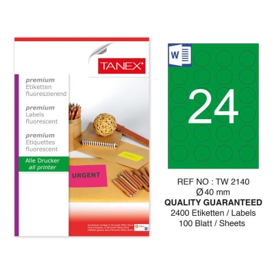 Tanex TW-2140 40mm Yeşil Floresan Laser Etiket 100 Lü