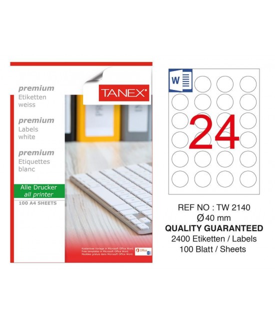 Tanex TW-2140 40mm Coated Laser Label Pack of 100