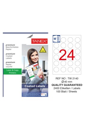 Tanex TW-2140 40mm Kuşe Laser Etiket 100 Lü Paket