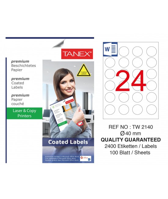 Tanex TW-2140 40mm Kuşe Laser Etiket 100 Lü Paket