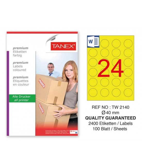 Tanex TW-2140 40mm Sarı Pastel Laser Etiket 100 Lü Paket