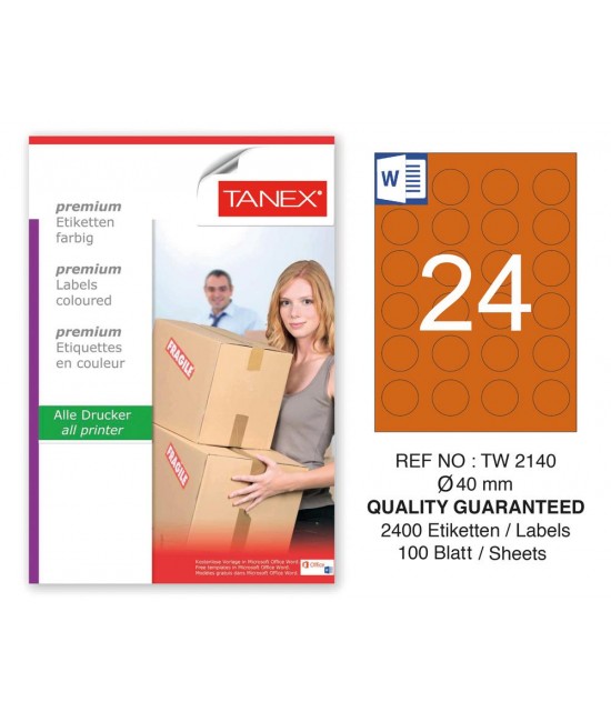 Tanex TW-2140 40mm Turuncu Pastel Laser Etiket 100 Lü