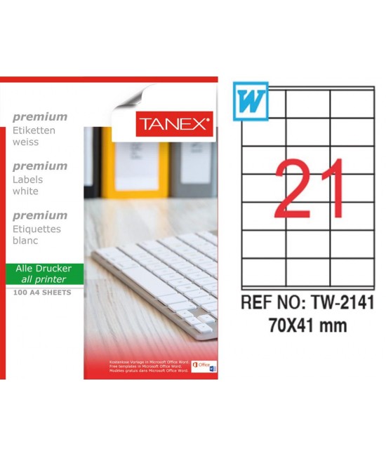 Tanex TW-2141 Laser Etiket 70 x 41 mm 