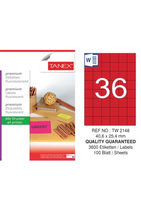 Tanex TW-2148 40,6x25,4 mm Kırmızı Floresan Laser Etiket 100 Lü 
