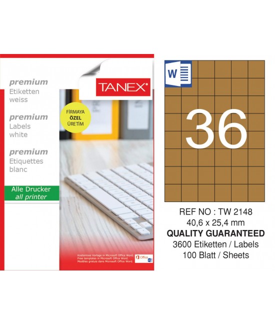 Tanex TW-2148 40,6x25,4 mm Kraft Etiket 100 Lü Paket