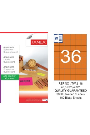 Tanex Tw-2148 40,6x25,4 mm Turuncu Floresan Laser Etiket 100 Lü