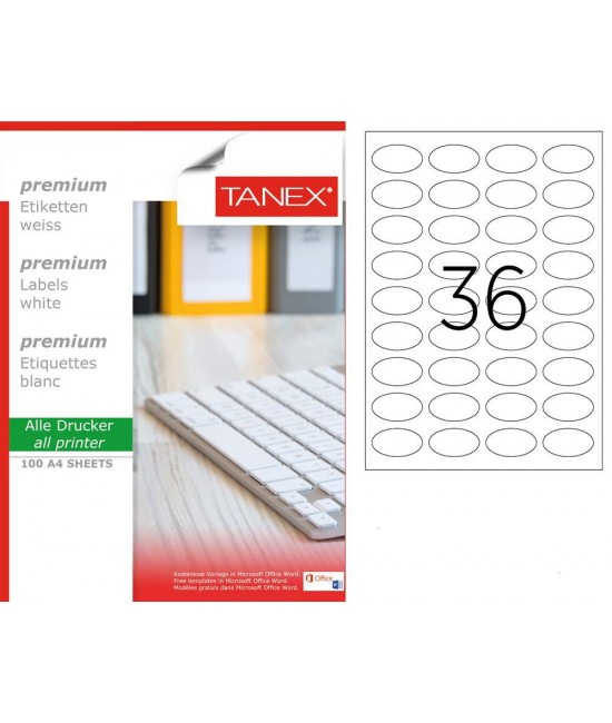 Tanex TW-2148 40.6x25.4mm Coated Laser Label 100 Pack