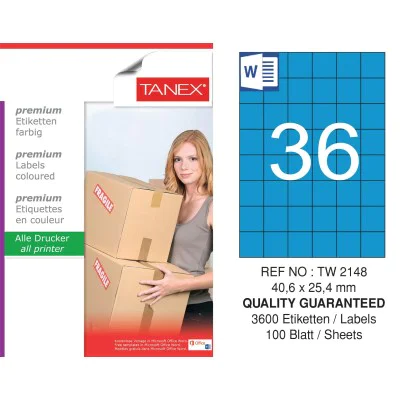 Tanex TW-2148 40,6x25,4mm Mavi Pastel Laser Etiket 100 Lü