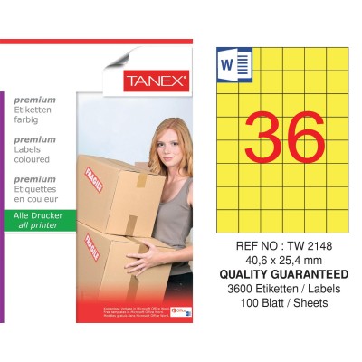 Tanex TW-2148 40,6x25,4mm Sarı Pastel Laser Etiket 100 Lü Paket