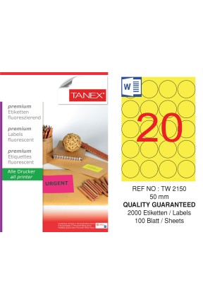 Tanex TW-2150 50 mm Sarı Floresan Laser Etiket 100 Lü 