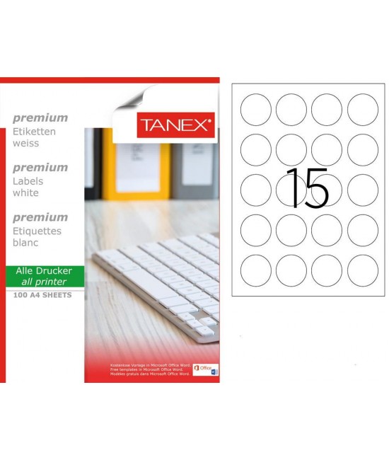 Tanex TW-2150 50mm Coated Laser Label Pack of 100