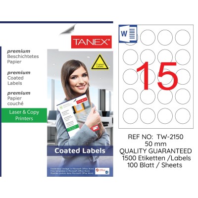 Tanex TW-2150 50mm Kuşe Laser Etiket 100 Lü Paket Tanex TW-2150 50mm Kuşe Laser Etiket 100 Lü Paket