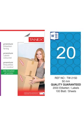 Tanex TW-2150 50mm Mavi Pastel Laser Etiket 100 Lü 