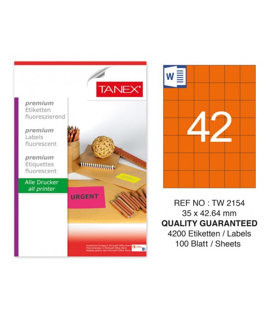 Tanex Tw-2154 35x42,43mm Orange Fluorescent Laser Label 100 Pcs
