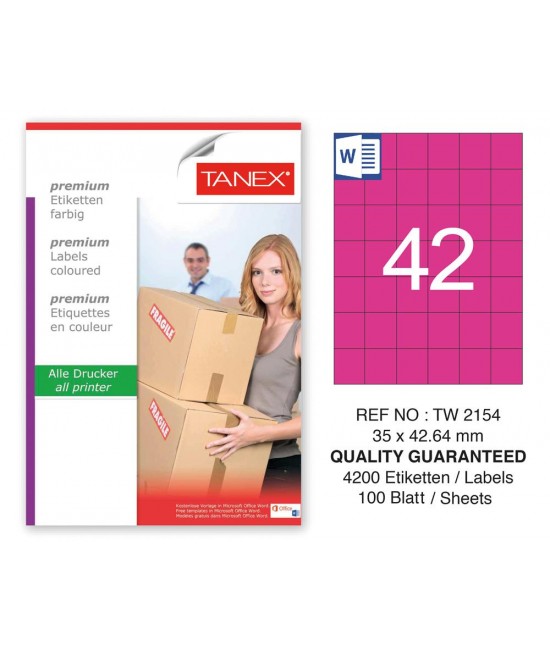 Tanex TW-2154 35x42.43mm Pembe Pastel Laser Etiket 100 Lü 