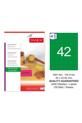 Tanex Tw-2154 35x42,43mm Yeşil Floresan Laser Etiket 100 Lü 