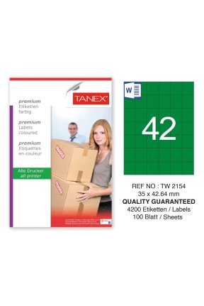 Tanex TW-2154 35x42,43mm Yeşil Pastel Laser Etiket 100 Lü 