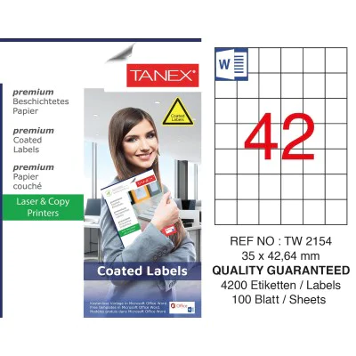 Tanex TW-2154 35x42.64mm Kuşe Laser Etiket 100 Lü Paket Tanex TW-2154 35x42.64mm Kuşe Laser Etiket 100 Lü Paket