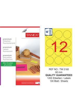 Tanex TW-2160 60 mm Sarı Floresan Laser Etiket 100 Lü 