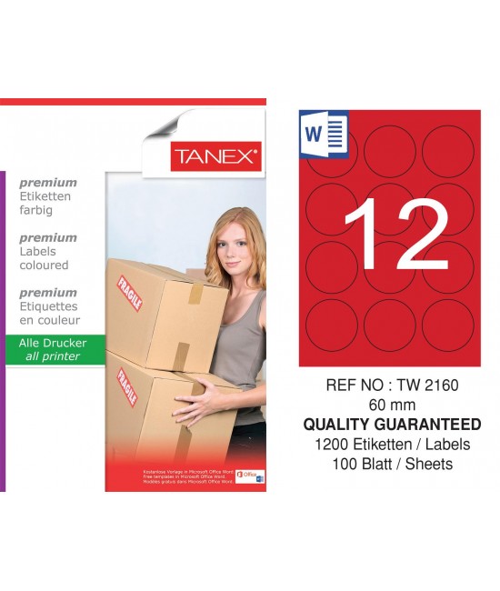 Tanex TW-2160 60mm Kırmızı Pastel Laser Etiket 100 Lü
