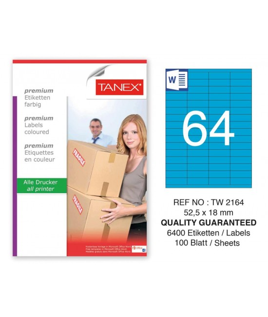 Tanex TW-2164 52,5x18mm Mavi Pastel Laser Etiket 100 Lü