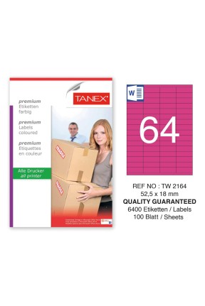 Tanex TW-2164 52.5x18mm Pembe Pastel Laser Etiket 100 Lü 