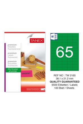 Tanex Tw-2165 38,1x21,2mm Yeşil Floresan Laser Etiket 100 Lü 