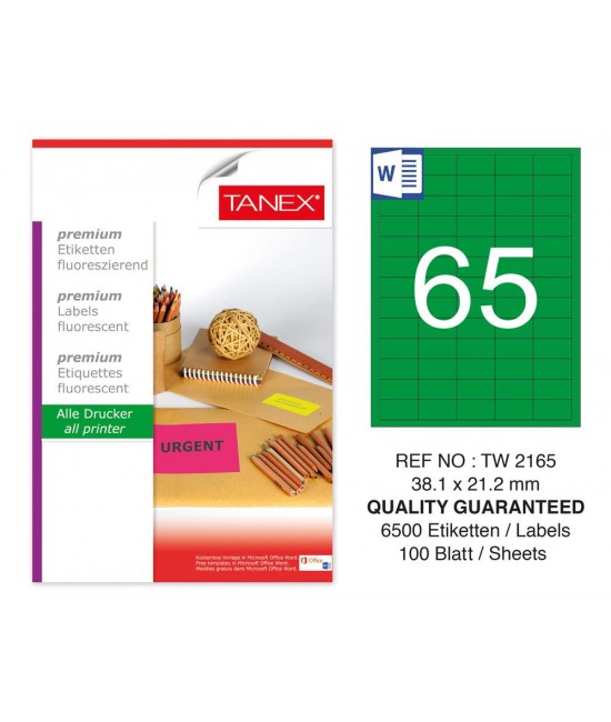 Tanex Tw-2165 38,1x21,2mm Green Fluorescent Laser Label 100 Pcs